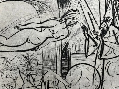 Uwe Wenk-Wolff - Signierte Orig. Radierung - Phantastische Kunst- Zauberer + Akt - Bild 1 von 4