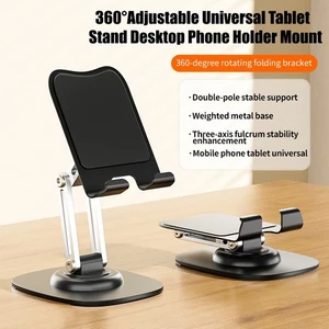 Universal 360° Adjustable Metal Desk Tabletop iPhone iPad Tablet Stand Foldable - Picture 1 of 17
