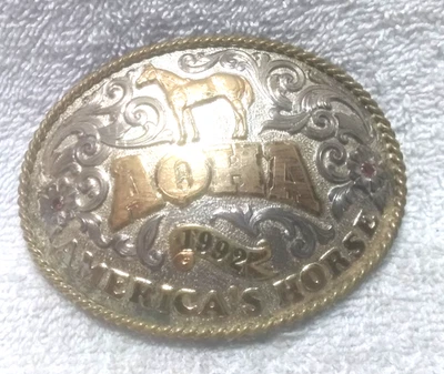 Cuarto de caballo americano AQHA 1992 hebilla de plata esterlina piedra roja gran forma Foto 1 de 4