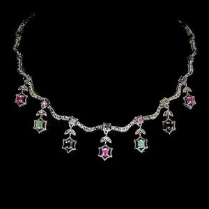 925 Sterling Silver Necklace Oval Ruby Emerald Sapphire Natural Gemstone Jewelry - Picture 1 of 14