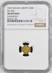 1853 Periode 1 California Fractional Gold Liberty Half Dollar BG-428 NGC AU - Bild 1 von 2