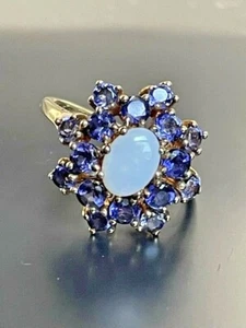 GEMS EN VOGUE 14K YELLOW GOLD OPAL & BLUE IOLITE RING SIZE 6 - Picture 1 of 10