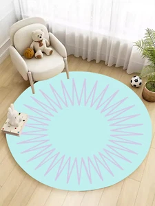 Cartoon Kids Round Rug Teal Abstract Sunlight Circle Area Rugs for Living Room - Picture 1 of 7