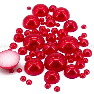 Red Flatback Pearl Beads Half Round Nail Art Face Gems Craft DIY Card Making - Picture 1 of 2