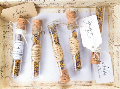 Glasröhrchen Gastgeschenke Hochzeit Taufe Geburtstag BLUMENSAMEN Reagenzglas - Bild 1 von 4