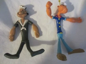 2-VINTAGE, RUBBER-BENDABLE POPEYE THE SAILOR FIGURES - Picture 1 of 14