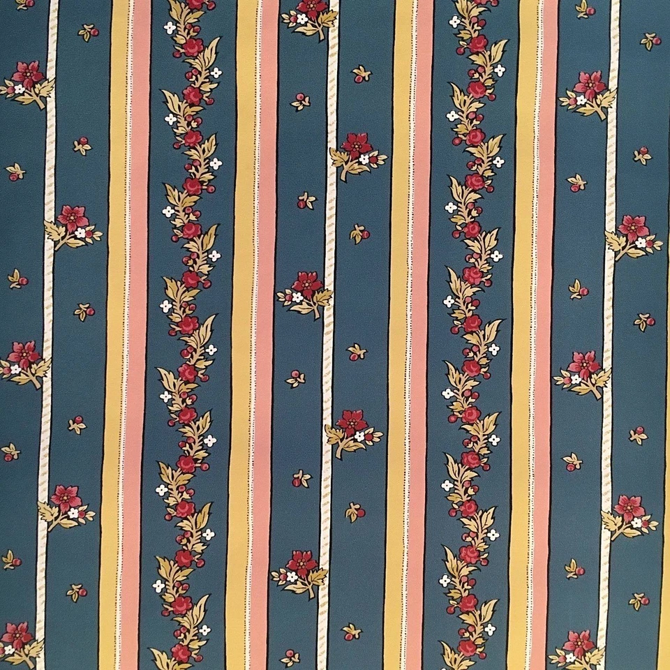 Papel pintado vintage rayas florales rosa y azul por motivo Foto 1 de 4