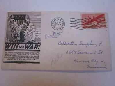 Segunda Guerra Mundial EE. UU. 1943 MANSFIELD OHIO Patriótico C Stephen Anderson Cachet ganar la guerra Foto 1 de 3