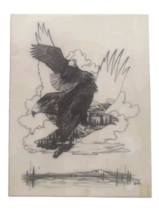 1989 Eagle Wildlife Etched Marble W/Stand Art by Rorgreen 8 1/2" x 11” Vtg. - Picture 1 of 2