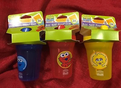 Набор из 3 чашек Sesame Street Beginnings Sippy 8 унций защита от разливов без бисфенола А новые - Изображение 1 из 4