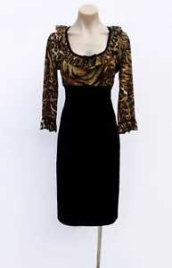 VINTAGE 90s Black Tiger Print Velvet & Mesh Ruffle Cocktail Dress L Pin-up Party - Picture 1 of 12