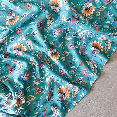 Aqua Floral Morris-style Viscose Jersey Dress Fabric - Oeko-Tex - Per Half Metre • 8.05€