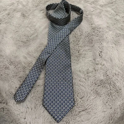 Corbata Valerio Garati 100 % seda para hombre hecha en Italia azul marino plateada geométrica de lujo preppy Foto 1 de 4