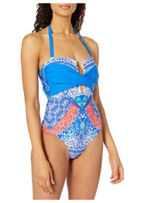 Ellen Tracy Women Rio Twist Plunge One Piece Swimsuit Multi Size 12 - Image 1 of 3