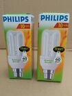 2x Philips Energy Saver Bulb 11w (60w) BAYONET Fitting - NEW