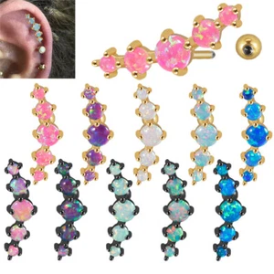 2PCS Gem Opal Cartilage Tragus Helix Stud Top Upper Ear Earrings Body Piercing - Picture 1 of 32