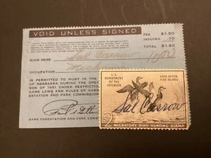 ICOLLECTZONE US RW18 1951 Federal Duck Stamp on Nebraska License - Picture 1 of 2