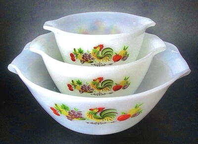 混合碗套装 Fire King Chanticleer 公鸡 状况完好 复古 20 世纪 50 年代 — 第 1/4 张图片