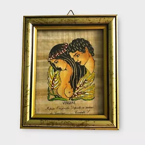 Original Syracuse papyrus painting zodiac sign VIRGIN wood frame 13x11 cm - Picture 1 of 10