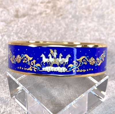 Brazalete Brazalete Vintage Hermes Nube Estrellas Ángel Azul Esmalte Borde Dorado 70 Foto 1 de 4