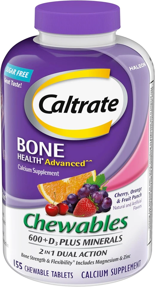 155CT Caltrate Chewables 600 D3 Plus Minerals Calcium & Vitamin D Sugar