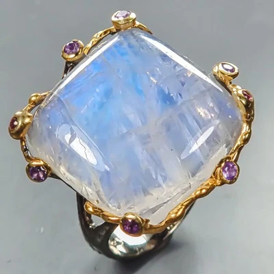 Handmade 24 ct+ Natural Moonstone Ring 925 Sterling Silver Size 8 /R441576 - Image 1 of 4