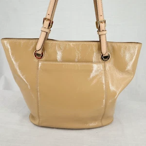 Michael Kors Handbag Womens Beige Patent Leather Tote Jet Set Shoulder Bag - Picture 1 of 14