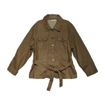 Cato Woman 22/24W Brown Utility Jacket Button Front Belted Stretch Cotton Y2K... - Image 1 of 4