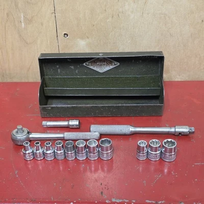 Vintage S-K Tools 1/4" Dr 14pc SAE Socket Set 6pt 8pt Metal Box USA 3/16"- 7/16" - Image 1 of 4