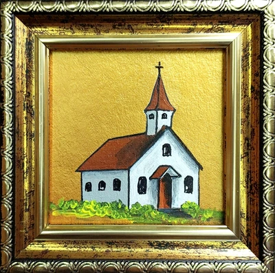 Mini pintura religiosa pintura dorada enmarcada obra de arte cristiana Foto 1 de 4