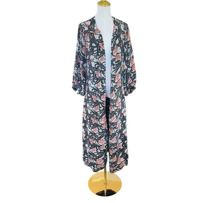 Winter Kate Silk Long Maxi Kimono Women’s XS Puff Sleeves Pockets Open Jacket - Image 1 of 4