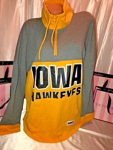 Victorias Secret PINK Iowa Hawkeyes Half Zip Hooded Pullover Sequin Medium - Picture 1 of 2