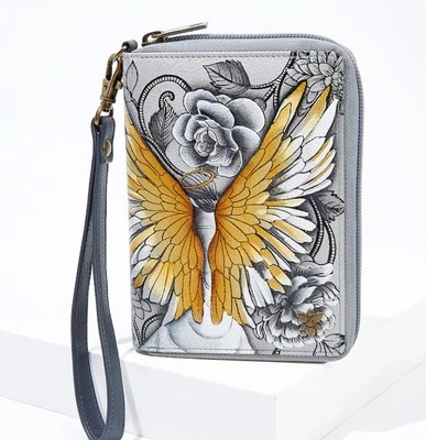 ANUSCHKA RFID Cremallera Alrededor Organizador Billetera/Muñequera ÁNGEL DE LA GUARDA AMARILLO NUEVO Foto 1 de 4