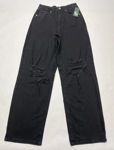NWT Wild Fable Black Highest Rise Baggy Jeans Size 0/25 Distressed Grunge Street - Picture 1 of 22