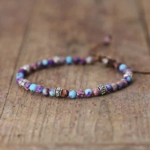 Natural 4mm Sea Sediment Jasper Stone Bracelet Gemstone Dainty Bracelet Handmade - Picture 1 of 4