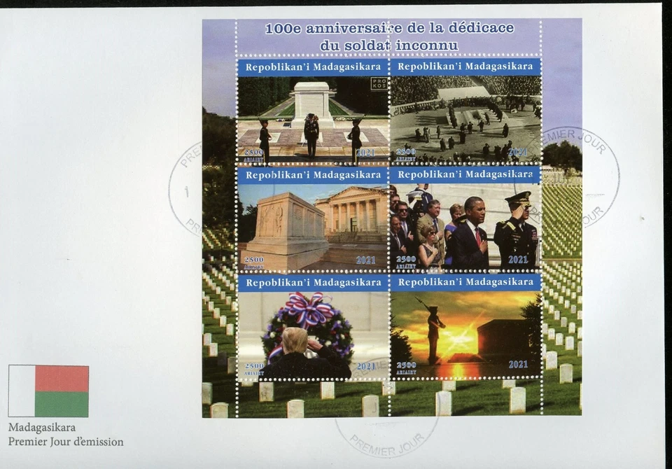 MADAGASCAR 2021 100th DEDICATORY ANN OF THE UNKNOWN SOLDIER MONUMENT SHEET FDC - Image 1 of 1