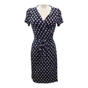 Diane von furstenburg navy/pink spotty silk wrap dress.Us 8 uk 10/12- Party - Picture 1 of 8
