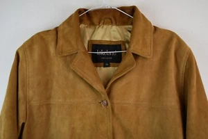 Lakeland womans Long Brown button Collared Jacket Soft Suede Leather Size 14 - Picture 1 of 7