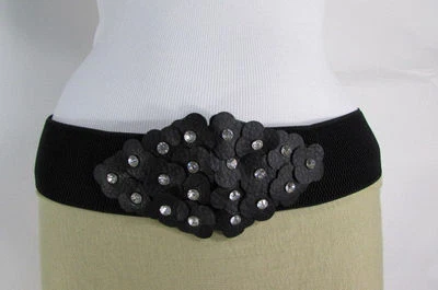 Mujeres Negro Crema Blanco Cadera Cintura Alta Elástico Moda Cinturón Bling Flores S M Foto 1 de 4