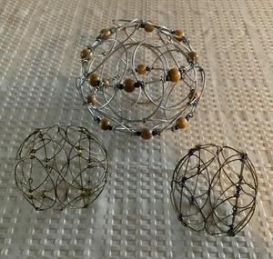Lot of 3 Vintage Wire and Bead Mandala Spheres Fidget Stress Relief Meditation - Picture 1 of 8