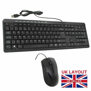 CiT USB Wired Keyboard And Mouse Bundle Set UK Layout For PC Laptop Black NEW - Afbeelding 1 van 8
