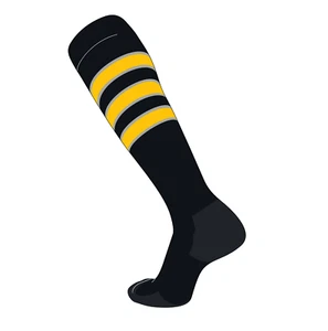 TCK Elite Baseball Football Knee High Striped Socks (D) Black, Grey, Gold - Picture 1 of 1