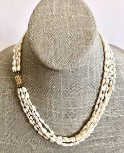 Vintage 14k Gold Box Clasp with 5 Strand Rice Pearl Necklace - Picture 1 of 8