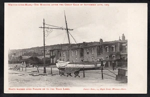 Postcard Weston Super Mare Somerset storm 1903 Boats Washed on to the Tram Lines - Picture 1 of 2