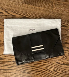 Neiman Marcus Black Faux Leather Envelope Clutch Bag - Picture 1 of 9