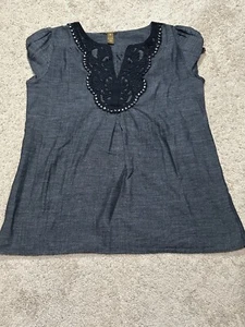 Cooper Key Womens Shirt Size Medium Multicolor Embellished Classic Dressy - Picture 1 of 8