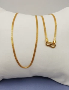 22K Gold Chain Flexible Smooth Men Chain Necklace Genuine Flat Chain Hallmark - Picture 1 of 10