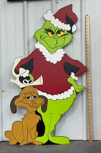 Grinch & Max - Art de cour en bois peint à la main - Noël - Extérieur ou intérieur - Photo 1 sur 5