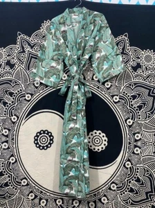 Verde Multi Lefe India Mujeres Estampado Floral Ropa de Noche Vestido Mujeres Vestido Kimono - Imagen 1 de 5