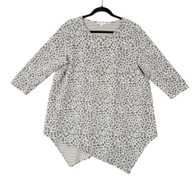 Top túnica JOAN VASS gris estampado de leopardo modal asimétrico manga 3/4 TALLA 3 US XL Foto 1 de 4